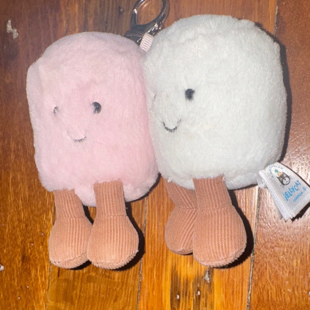 Jelly cat marshmallow key chain Adorable Pink and White Plush Keychain Set